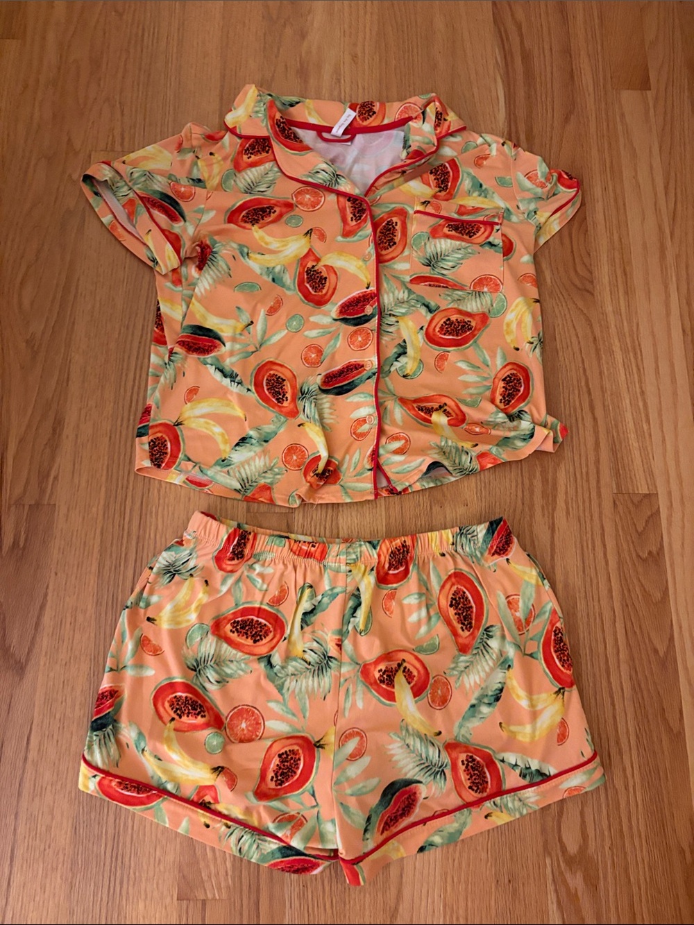 Ladies Orange Tropical Fruit Short Pajama Set